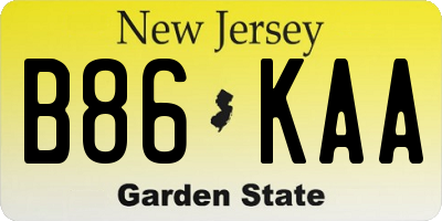 NJ license plate B86KAA