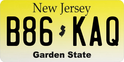 NJ license plate B86KAQ