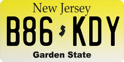 NJ license plate B86KDY