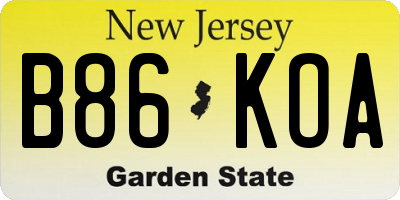 NJ license plate B86KOA
