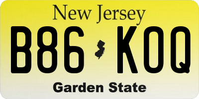 NJ license plate B86KOQ