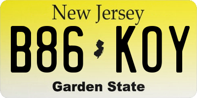 NJ license plate B86KOY
