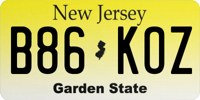 NJ license plate B86KOZ