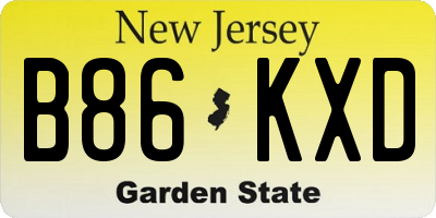 NJ license plate B86KXD