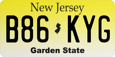 NJ license plate B86KYG
