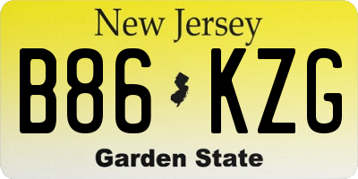 NJ license plate B86KZG