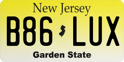 NJ license plate B86LUX