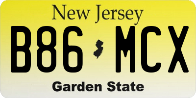NJ license plate B86MCX