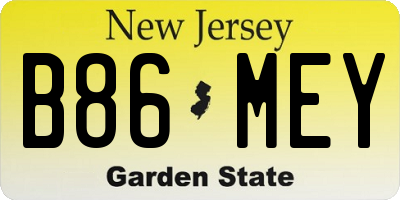 NJ license plate B86MEY