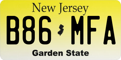 NJ license plate B86MFA