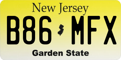 NJ license plate B86MFX