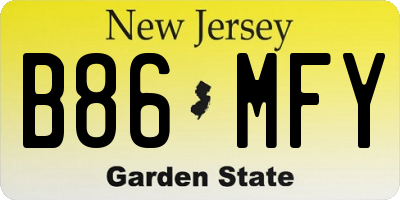 NJ license plate B86MFY