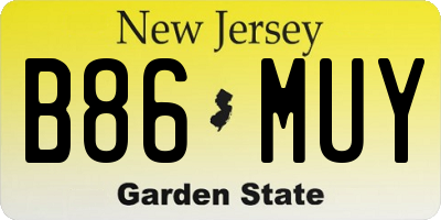 NJ license plate B86MUY