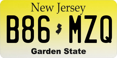 NJ license plate B86MZQ