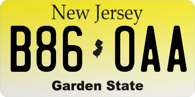 NJ license plate B86OAA