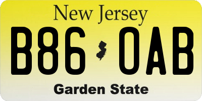 NJ license plate B86OAB