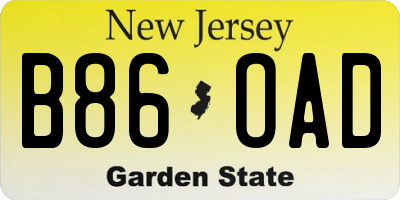 NJ license plate B86OAD