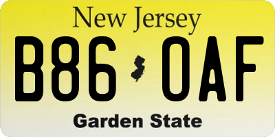 NJ license plate B86OAF