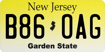 NJ license plate B86OAG