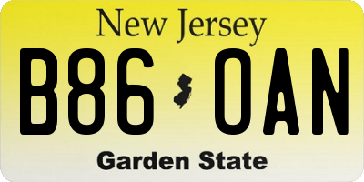 NJ license plate B86OAN