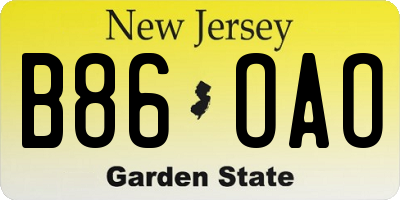 NJ license plate B86OAO