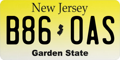 NJ license plate B86OAS