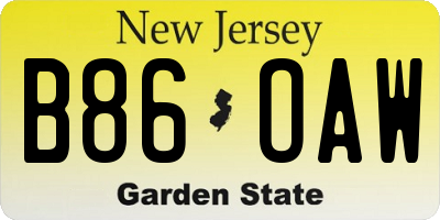 NJ license plate B86OAW