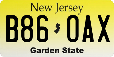 NJ license plate B86OAX
