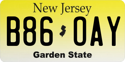 NJ license plate B86OAY