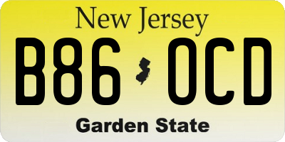 NJ license plate B86OCD