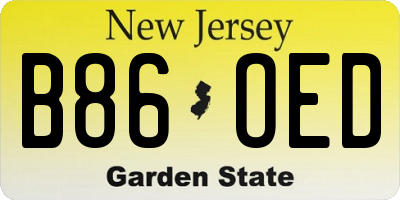 NJ license plate B86OED