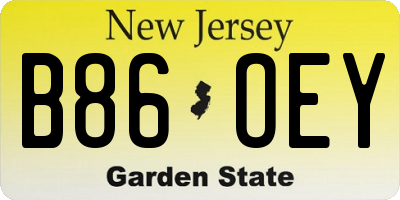 NJ license plate B86OEY
