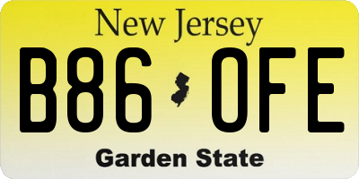 NJ license plate B86OFE
