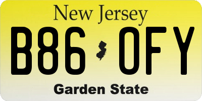 NJ license plate B86OFY