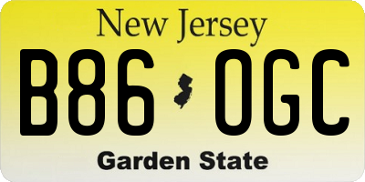 NJ license plate B86OGC