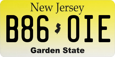 NJ license plate B86OIE