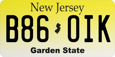 NJ license plate B86OIK