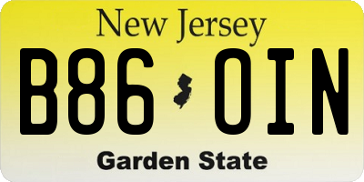 NJ license plate B86OIN