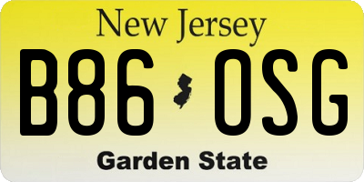 NJ license plate B86OSG