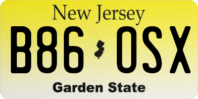 NJ license plate B86OSX