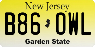 NJ license plate B86OWL