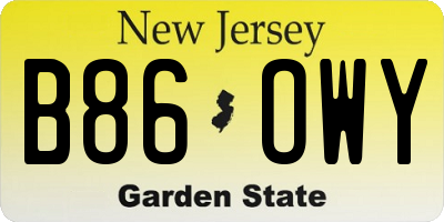NJ license plate B86OWY