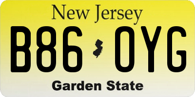NJ license plate B86OYG