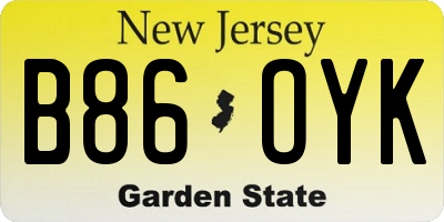NJ license plate B86OYK