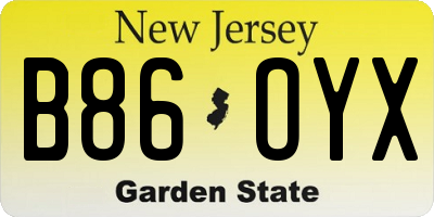 NJ license plate B86OYX