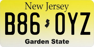 NJ license plate B86OYZ