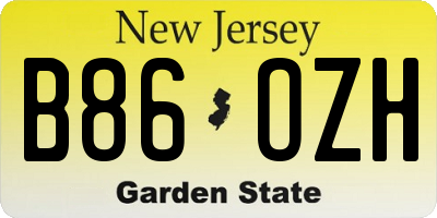 NJ license plate B86OZH