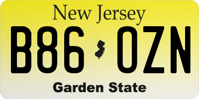 NJ license plate B86OZN