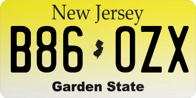 NJ license plate B86OZX