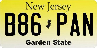 NJ license plate B86PAN